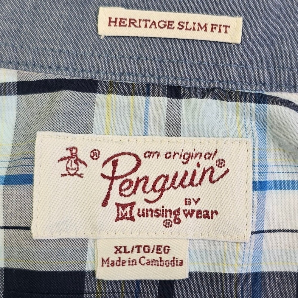 Original Penguin Mens XL Heritage Slim Fit Plaid Short Sleeve Button Down Shirt - Picture 3 of 10
